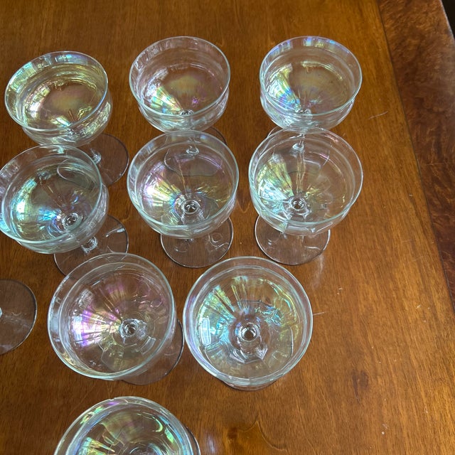 Vintage Iridescent Paneled Sherbet Glasses / Champagne Coupes — Set of 10 For Sale - Image 4 of 6