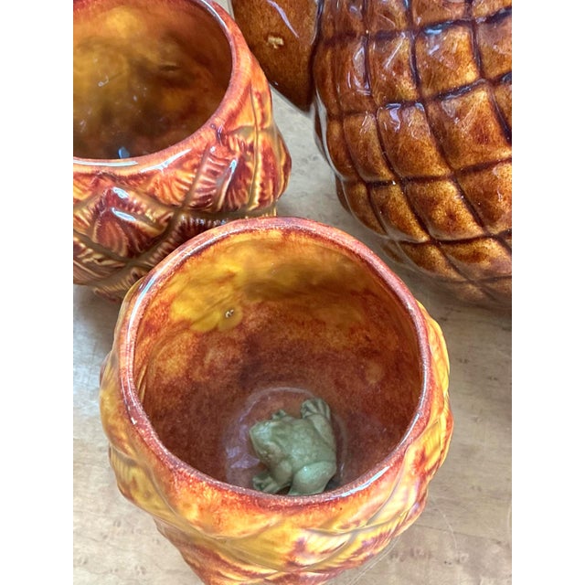 Brown Vintage Pineapple Ceramic Teapot and Mugs Set For Sale - Image 8 of 13