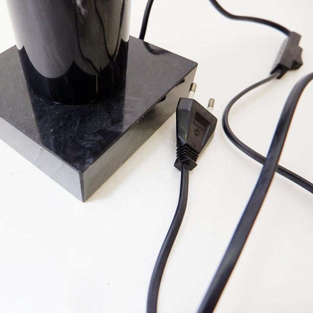 Table Lamp in Black Marble with Natural Raffia Lampshade For Sale - Image 5 of 11