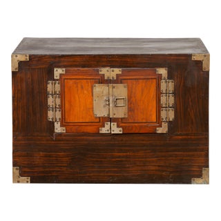 Korean Late 19th Century Wood Two-Toned Side Chest with Brass Hardware For Sale