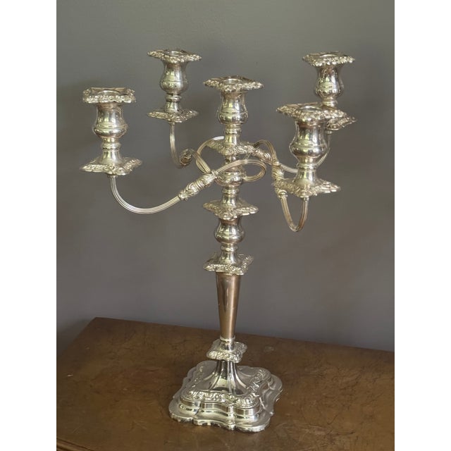 Rococo Mid 20th Century , 4 -Arm Candelabra Silverplate Sheffield Made in England For Sale - Image 3 of 18