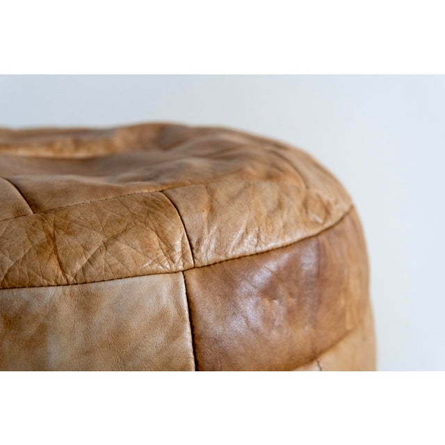 Animal Skin Vintage Leather Patchwork Ottoman in Tan Attributed to De Sede For Sale - Image 7 of 8