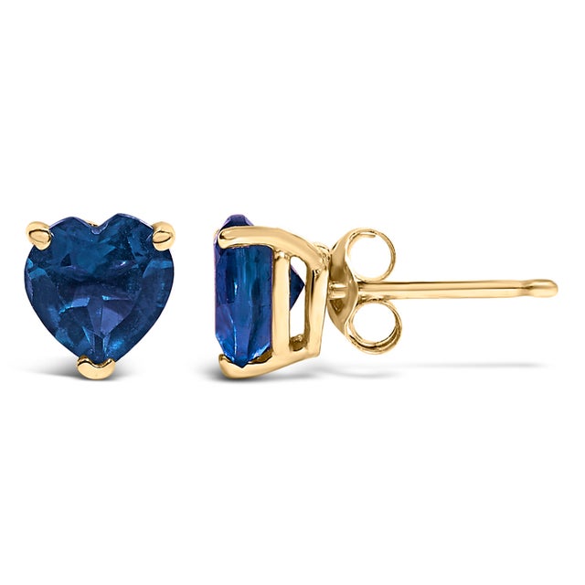 Contemporary 14K Yellow Gold 5MM Heart Cut Sapphire Solitaire Stud Earrings For Sale - Image 3 of 5