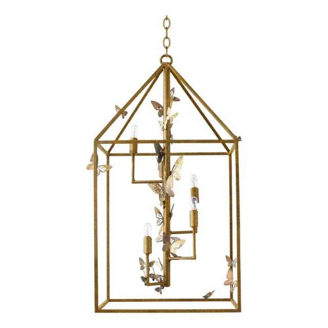 Aged Gold Monarch Butterfly Lantern For Sale