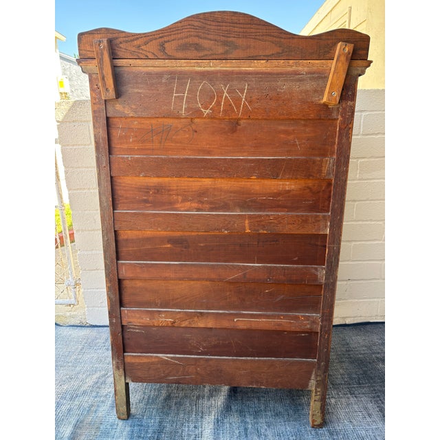 Antique Oak Highboy Dresser Featuring Distinctive Serpentine Bowed Drawers and a Small Upper Side Cabinet For Sale In Los Angeles - Image 6 of 11