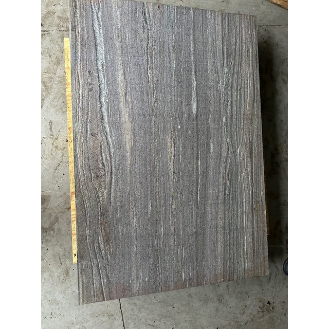 Pre-Owned Large Grey Unpolished Gneiss Stone 64" X 44" X 2" in Good Condition For Sale - Image 4 of 6