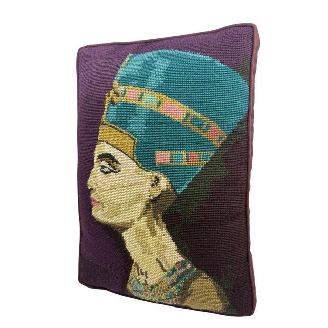 Purple Vintage Nefertiti Eyptian Needlepoint Pillow For Sale - Image 8 of 9