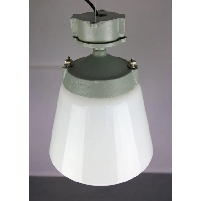 Vintage Industrial Opaline Glass Pendant Lamp, 1970s For Sale - Image 10 of 13