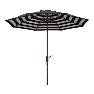 Athens Inside Out Striped 9ft Crank Outdoor Auto Tilt Umbrella - Black For Sale