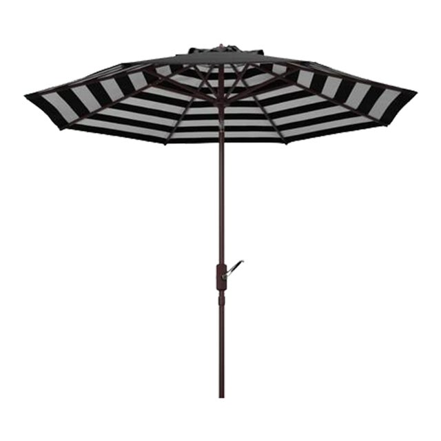 Athens Inside Out Striped 9ft Crank Outdoor Auto Tilt Umbrella - Black For Sale