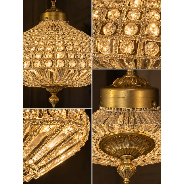 1960s 1960 French Gold Bronze Crystal Chandelier 1 Light For Sale - Image 5 of 12