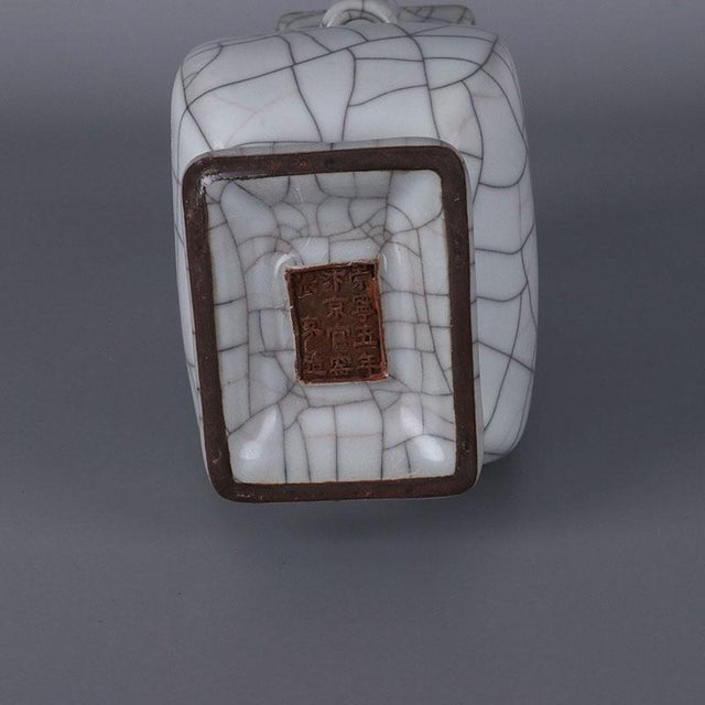 Chinese Ceramic Vase Guan Ware Crackle Glaze Celadon Double Ears Vase For Sale In Seattle - Image 6 of 11