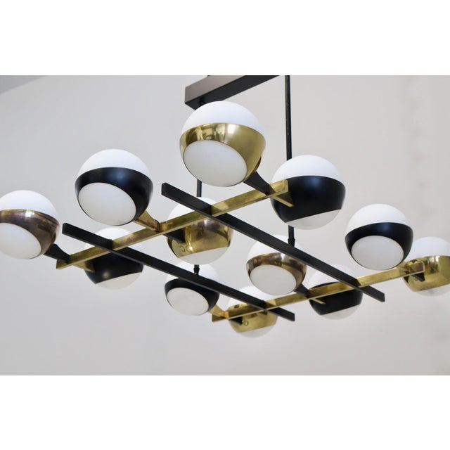 Vintage 12-Light Opal Glass and Metal Pendant Lamp from Stilnovo, 1958 For Sale - Image 15 of 18