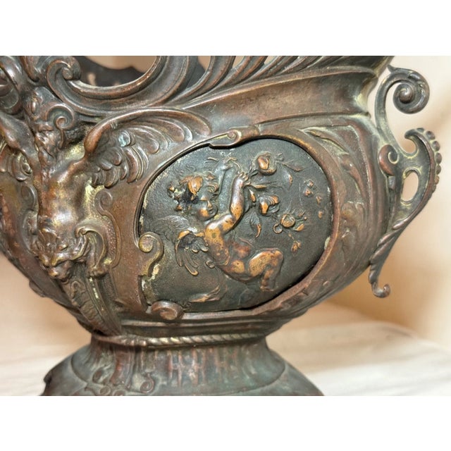 Antique Ornate 1800s Victorian Figural Bronze Centerpiece Jardiniere Planter Pot For Sale - Image 10 of 13