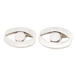 Pair of Signed Pedro Castillo Mexican Modernist Sterling Silver 'Eye' Cufflinks For Sale