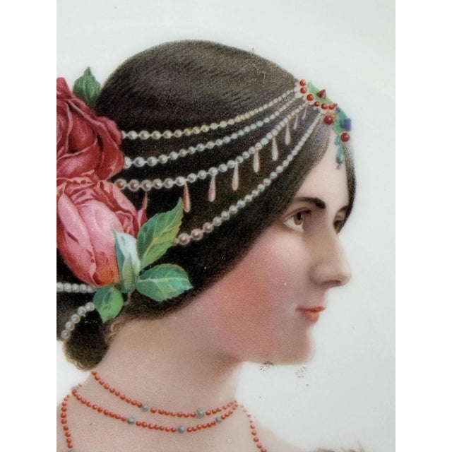 Rococo Large Royal Vienna Style Porcelain Portrait Plate in Gilt Metal Frame For Sale - Image 3 of 14