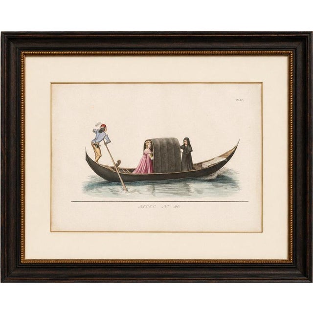 Venetian noblewoman and nun in gondola, medieval costume plate, 1845 this original hand-colored costume plate depicts a...