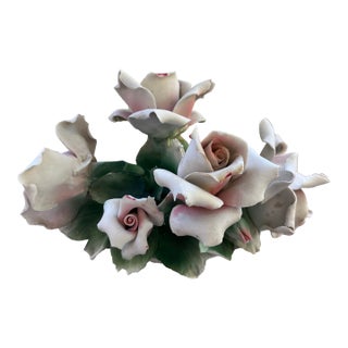 Mid 20th Century Capodimonte Matte Basket of Roses Centerpiece For Sale