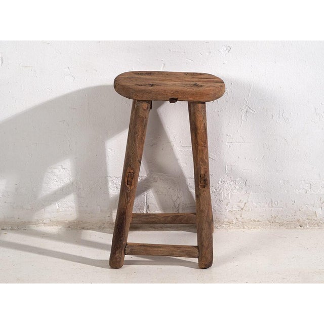 Antique Small Stool in Elm, 1900s For Sale - Image 5 of 7