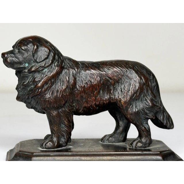 Art Deco Scottish Art Deco Bronze Newfoundland Dog With Historic Inscription For Sale - Image 3 of 12