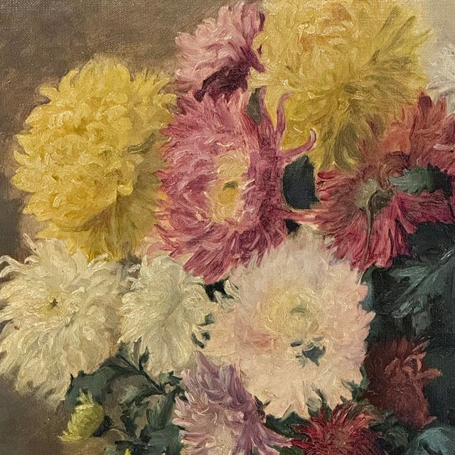 Framed Oil on Canvas, Still Life With Chrysanthemums, by M. Taquet-Beal, 1944, Belgium For Sale - Image 11 of 15