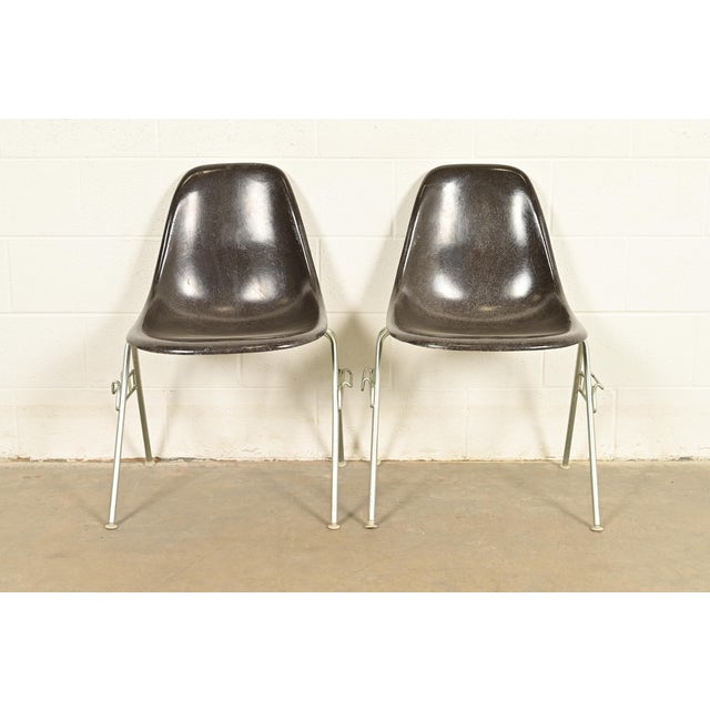 Mid-Century Modern Charles & Ray Eames for Herman Miller DSS Seal Brown Stacking Shell Chairs | Pair For Sale - Image 3 of 17