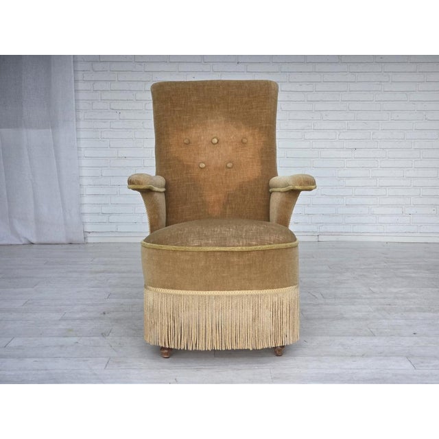 Danish Armchair in Velour with Ash Legs, 1950s For Sale - Image 16 of 18