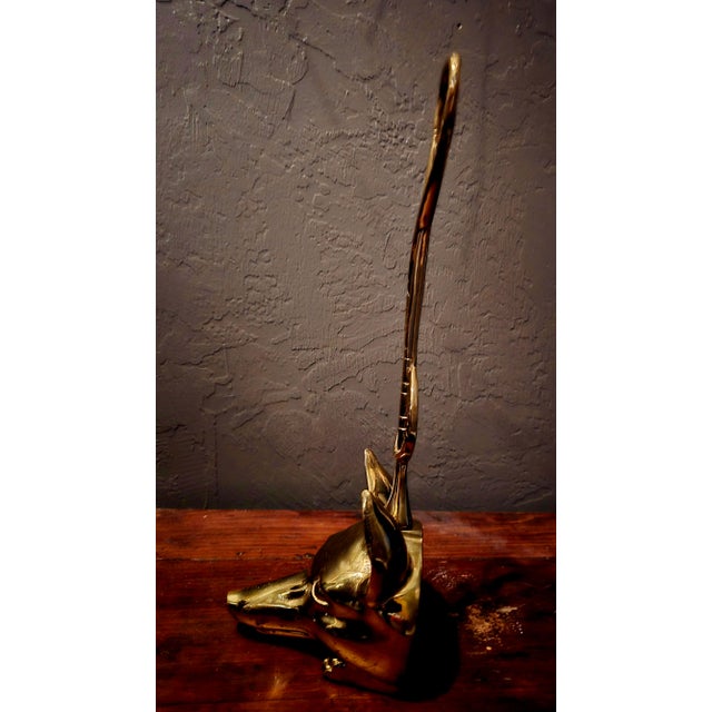 Mid 20th Century Mid-20th Century Virginia Metalcrafters Brass Fox Head and Riding Crop Doorstop For Sale - Image 5 of 12