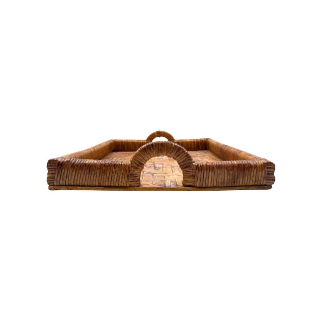 Vivai del Sud Hollywood Regency Wicker Tray, Vivai Del Sud Italy Ca. 1970 For Sale - Image 4 of 11
