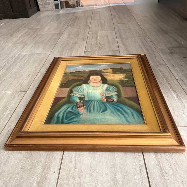 Mexican 20Th Century Portrait of a Girl With Flower by Horacio Renteria Rocha For Sale - Image 3 of 12