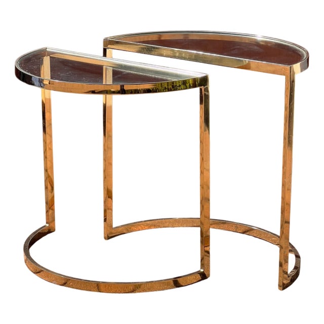 1970s Demi-Lune Gilt End Tables - Set of 2 For Sale