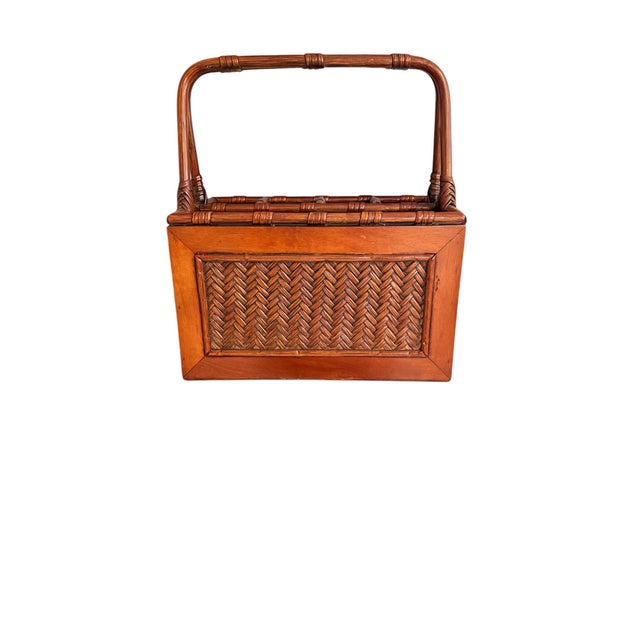 Chinoiserie Vintage Bamboo and Woven Rattan Utensil Caddy For Sale - Image 3 of 5