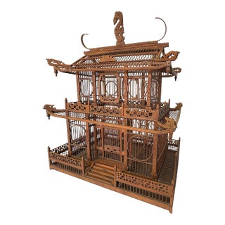 Vintage Chinoiserie Pagoda Style Wood Birdcage For Sale