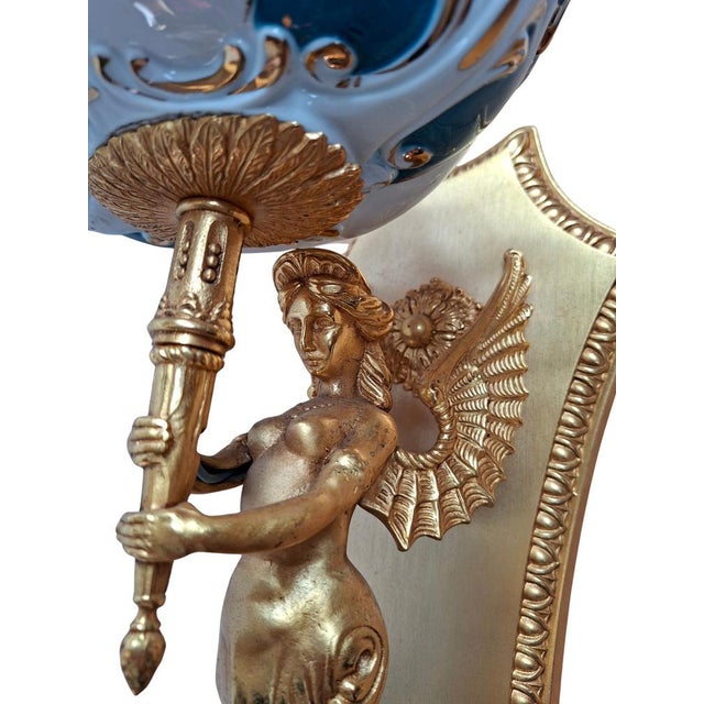 Vintage Wall Lights in Gold-Plated Brass and Cobalt Blue Porcelain, 1990, Set of 8 For Sale - Image 6 of 12