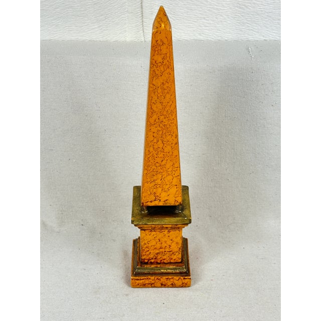 Paint Vintage Faux Marble Orange Obelisk For Sale - Image 7 of 8