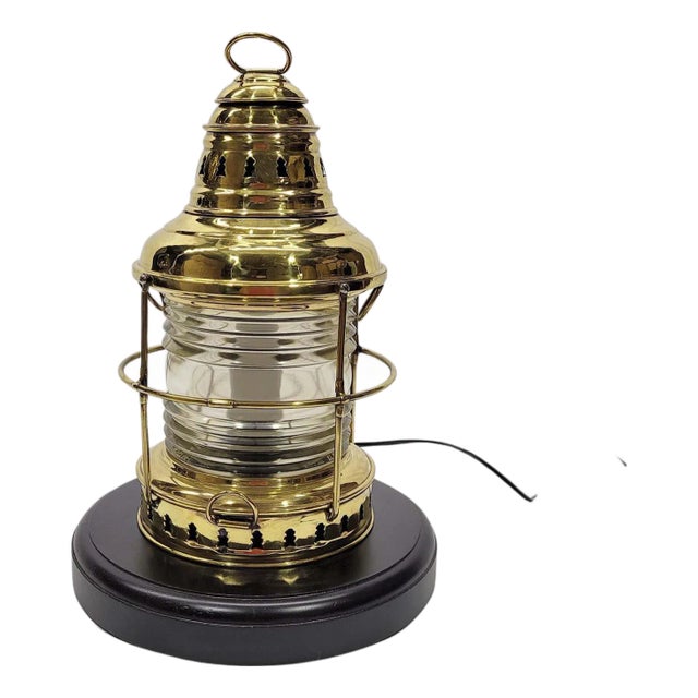 Brass Yacht Lantern with Fresnel Lens For Sale