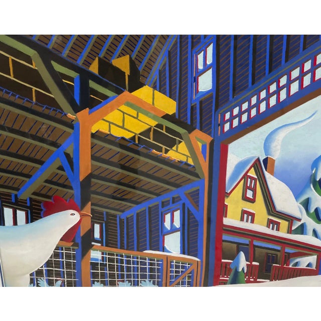 Original Wade Zahares 'Barnyard Chickens in Winter' Pastel Illustration Painting For Sale In Boston - Image 6 of 13