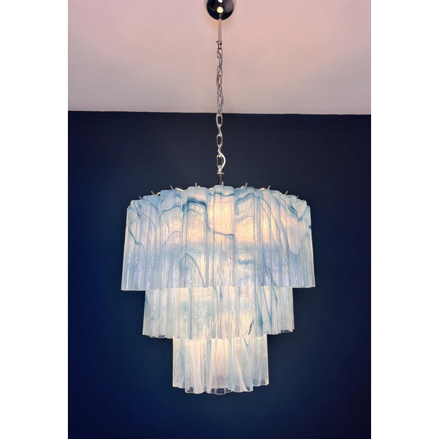 Large Three-Tier Pendant Light with Murano 52 Blue Alabaster Glass Tubes, 1990s For Sale - Image 14 of 17