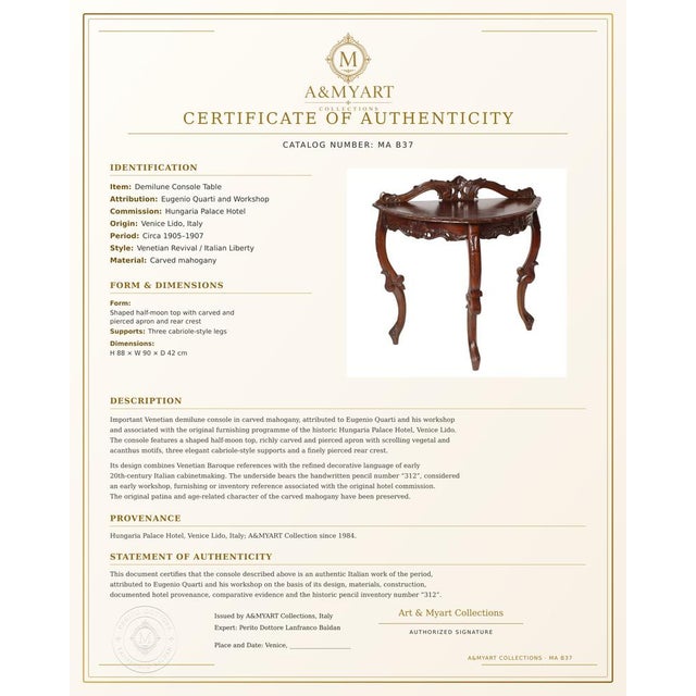 Black Antique Venetian Mahogany Demilune Console by Eugenio Quarti For Sale - Image 8 of 14