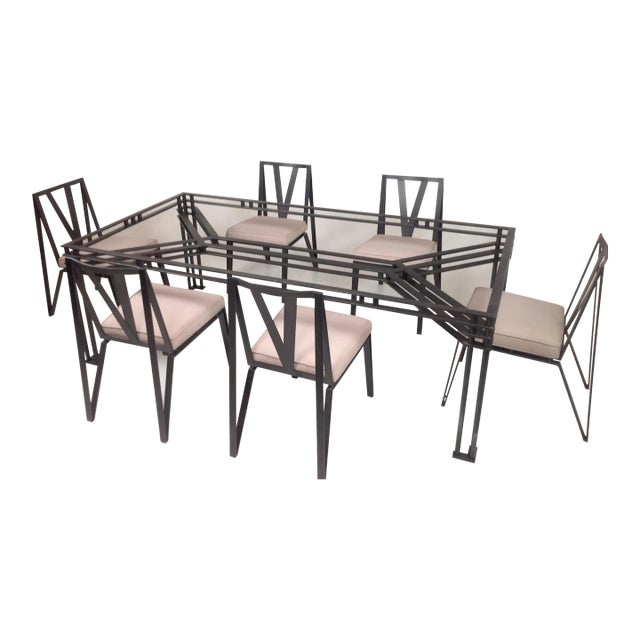 Vintage Modern Patio Dining Table & 6 Chairs For Sale