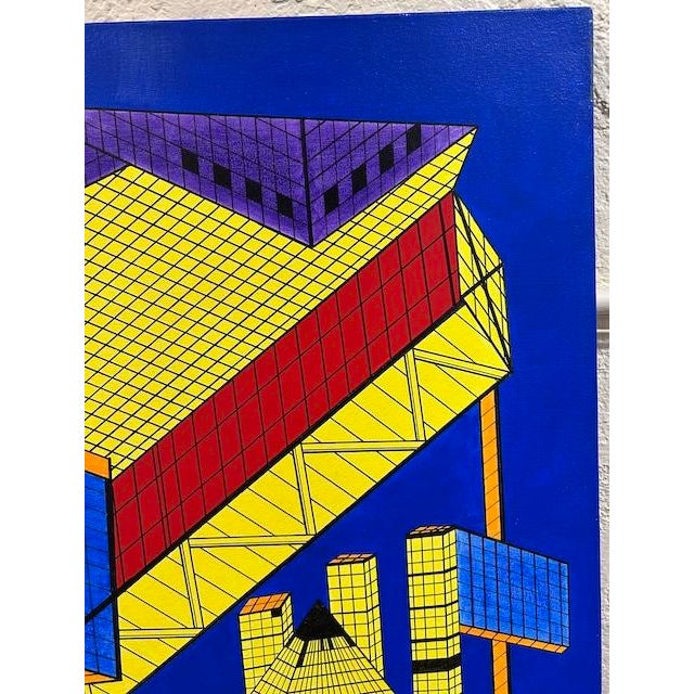 Mid-Century Modern Large Scale Geometric Abstract Painting by Dee Brown c.1980 For Sale - Image 3 of 9