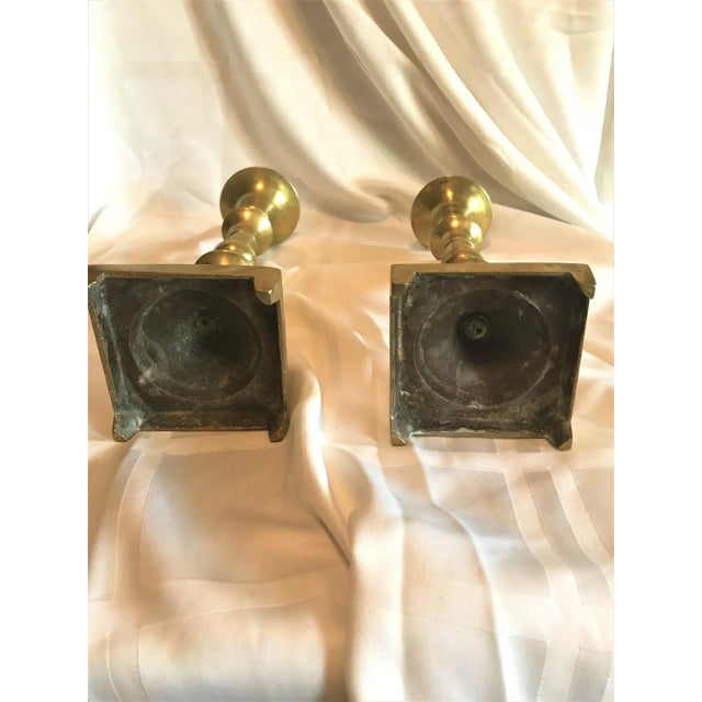 Traditional Antique Traditional Heavy Brass Candlesticks- a Pair For Sale - Image 3 of 5