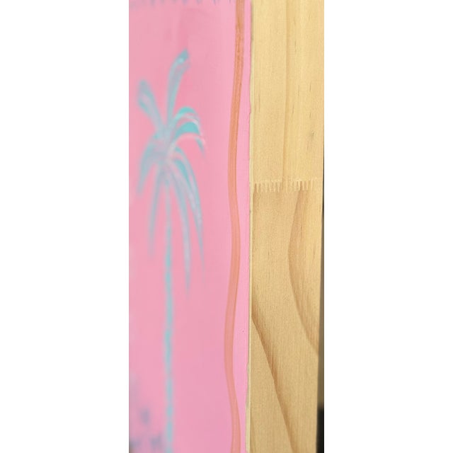 Abstract original palm tree painting on gallery depth birch panel measuring 11 inches x 14 inches x 1.5 inches deep by...