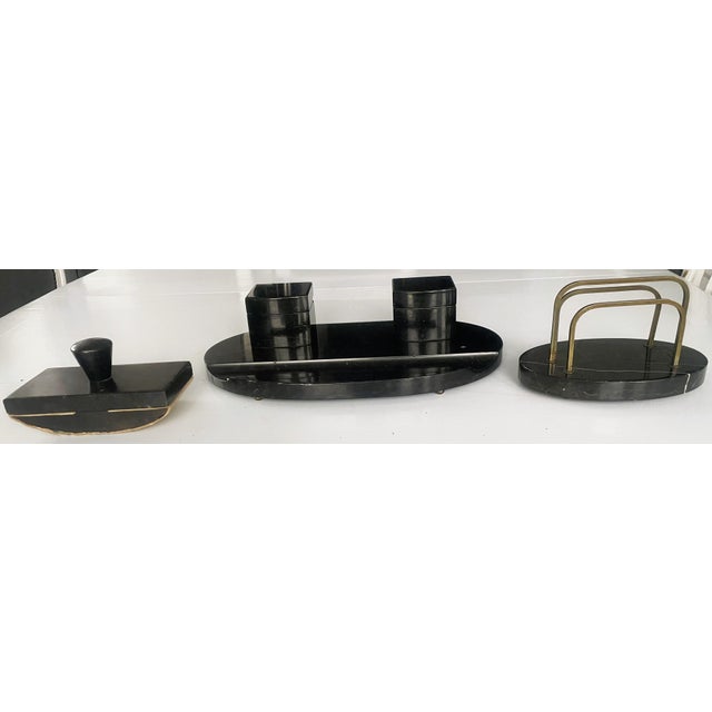 Art Déco Office Desk Set in Black Marble, 1930s, Set of 7 For Sale - Image 4 of 18