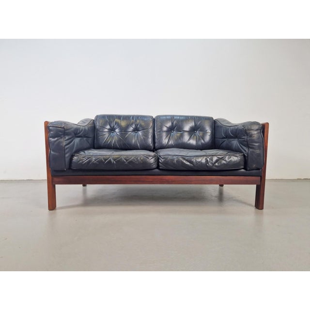 Mid-Century Modern Mid-Century Modern Scandinavian Monte Carlo Sofa in Black Leather and Wood by Ingvar Stockum, 1965 For Sale - Image 3 of 18