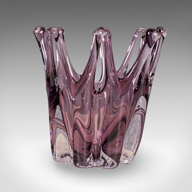 Mid-Century Modern Vintage Starburst Display Bowl, Czech, Bohemia Art Glass Fruit Dish, Mid Century For Sale - Image 3 of 10