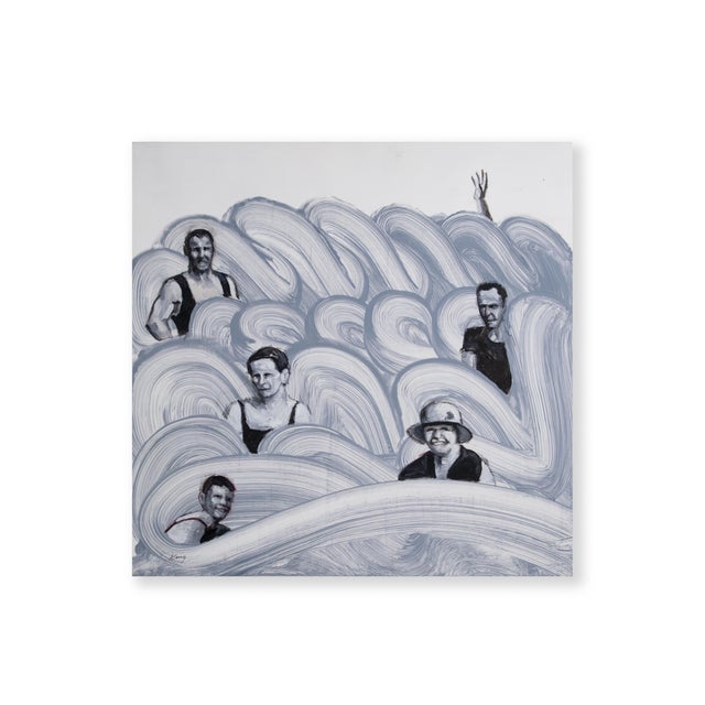 In Party, David King constructs a subdued, monochromatic atmosphere dominated by rolling waves of grey and white oil...