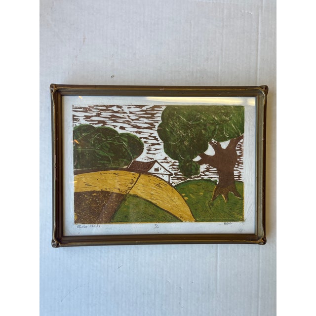 1980s Signed Limited Edition “ Ella Hills” Color Woodblock Print by Egm, 4/10, 1980s Framed Landscape Art. For Sale - Image 5 of 9