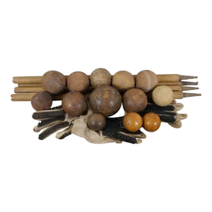 Antique 20 Pc Assorted Lot Cricket Stumps Gloves Wood Bocce Croquet Balls