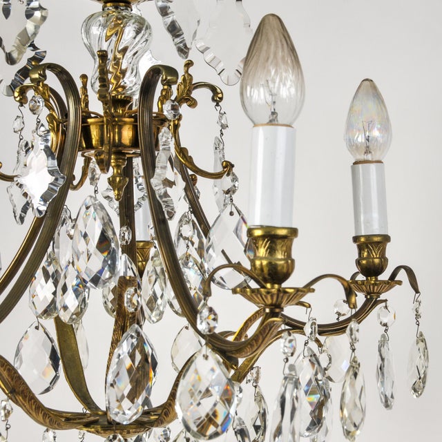 Vintage Brass and Crystal Chandelier 5 Light Baroque Rococo Revival Made in Sweden For Sale - Image 10 of 18